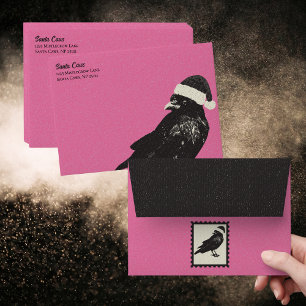 Santa Caws Pink and Black Gothic Holiday Envelope