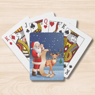 Santa Checking His List Christmas Reindeer Playing Cards
