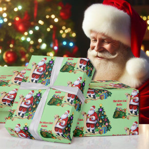Santa Checking His List Personalize Child's Name W Wrapping Paper