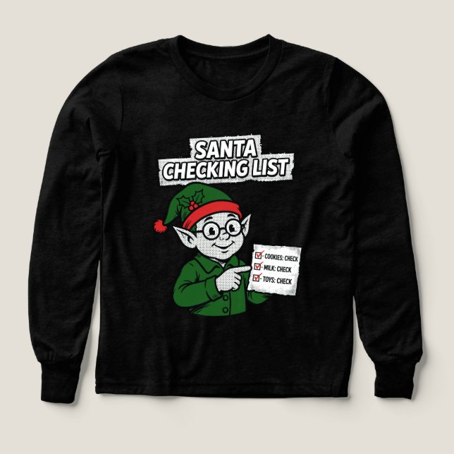 Santa Checking List Funny Comic Tee (Design Front)