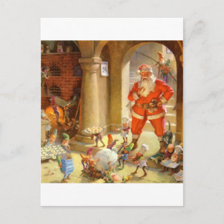 Santa Checks In With His Cookie Baking Elves Holiday Postcard