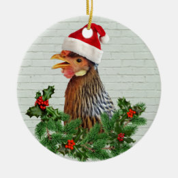 Santa Chicken Ceramic Tree Decoration