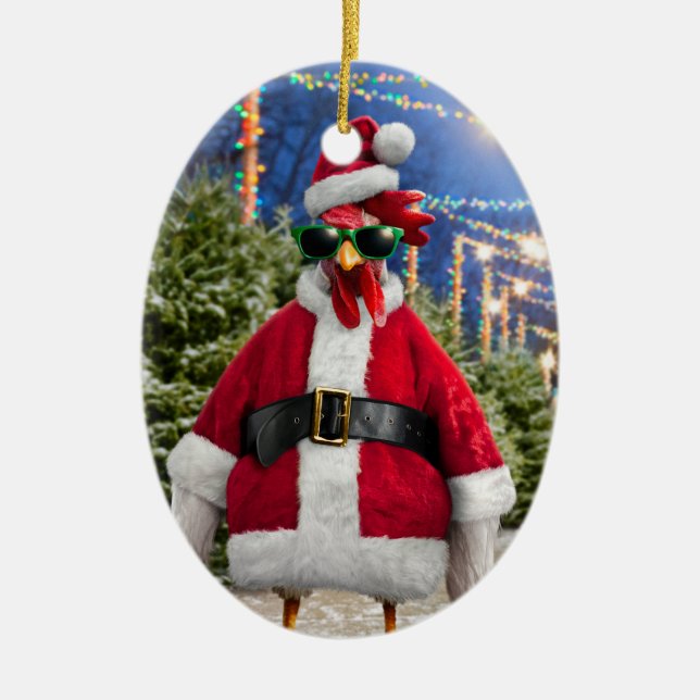 Santa Chicken Ceramic Tree Decoration (Front)