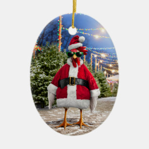 Santa Chicken Ceramic Tree Decoration