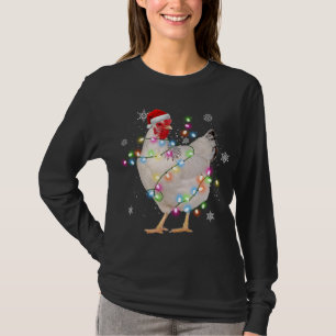 Santa Chicken Christmas Lights Farmer Xmas Chicken T-Shirt