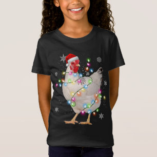 Santa Chicken Christmas Lights Farmer Xmas Chicken T-Shirt
