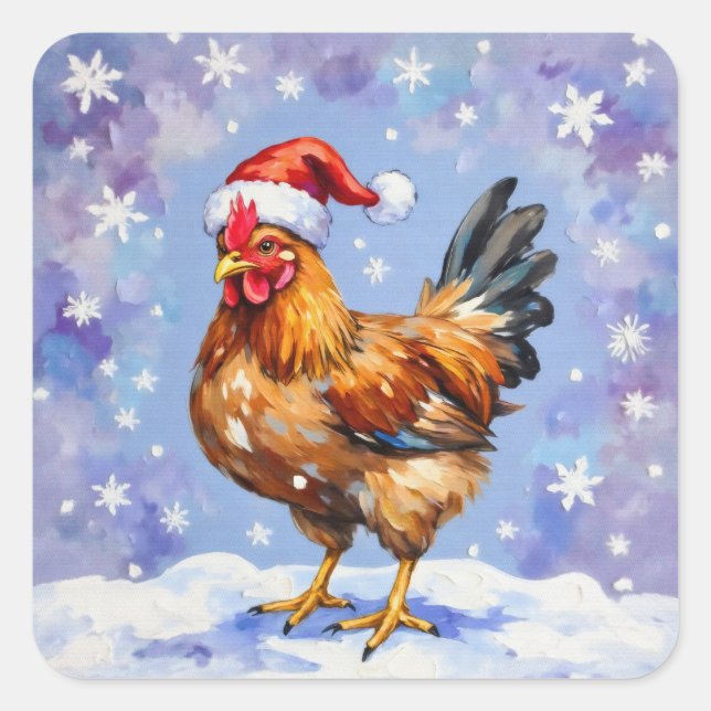Santa Chicken Square Sticker (Front)