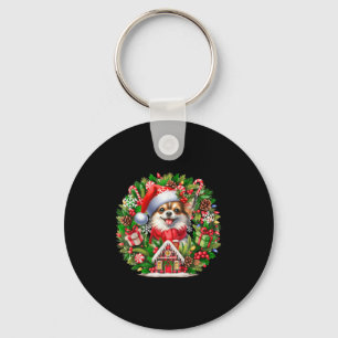 Santa Chihuahua Christmas Floral Circle Matching O Key Ring