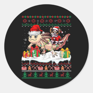 Santa Chihuahua Riding Axolotl Christmas Sweater L Classic Round Sticker