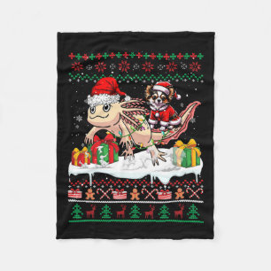 Santa Chihuahua Riding Axolotl Christmas Sweater L Fleece Blanket
