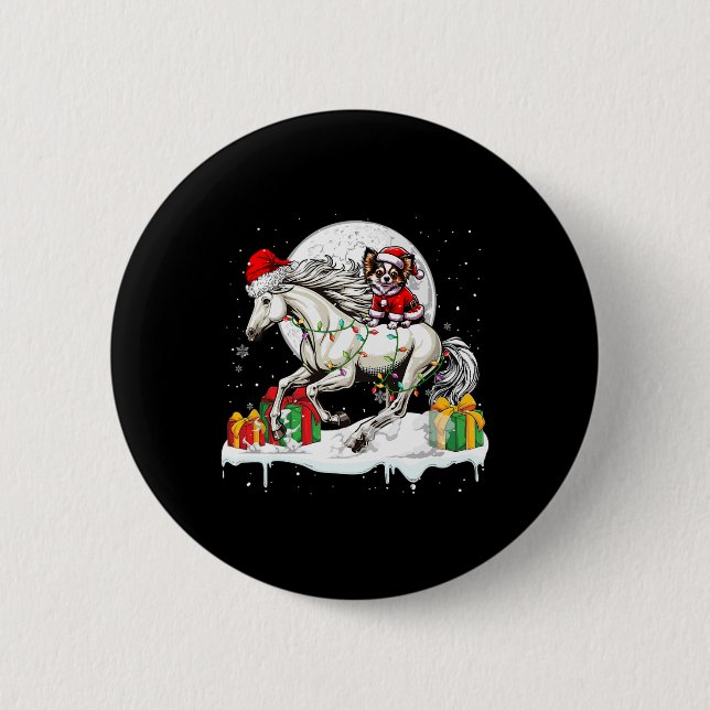 Santa Chihuahua Riding Horse Christmas Owner Kids  6 Cm Round Badge (Front)