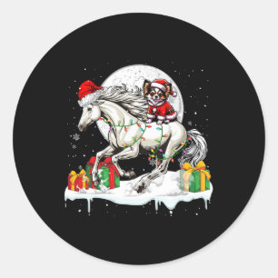Santa Chihuahua Riding Horse Christmas Owner Kids  Classic Round Sticker