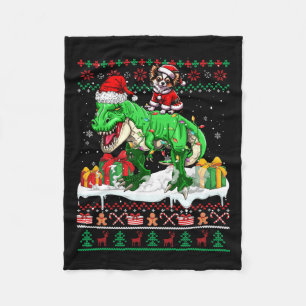 Santa Chihuahua Riding T-rex Christmas Sweater Lov Fleece Blanket