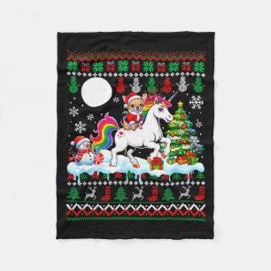 Santa Chihuahua Riding Unicorn Sweater Christmas O Fleece Blanket
