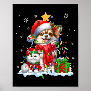 Santa Chihuahua With Elf Cat Christmas Lights Owne Poster