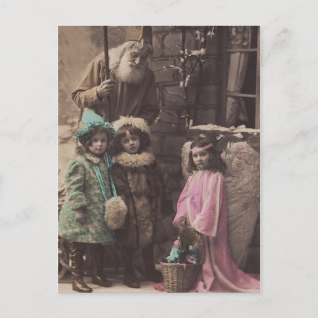 Santa, Children, Angel vintage Christmas postcard (Front)