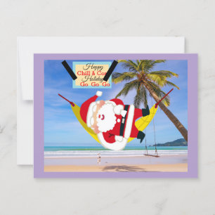 Santa chilling out hammock & palm trees postcard