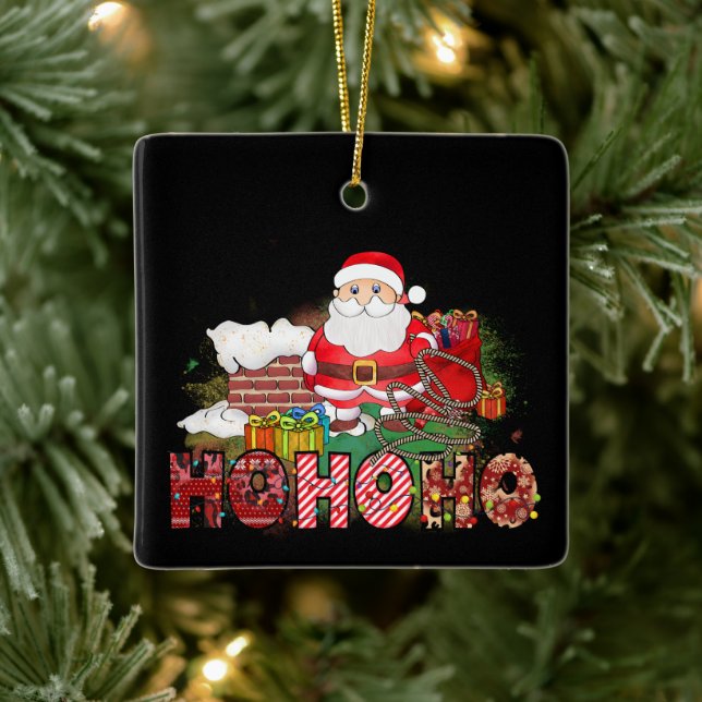 Santa Chimney Gifts Ho Ho Ho Ceramic Ornament (Tree)