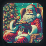 Santa Chocolate Chip Cookies | Vintage Christmas Paper Plate<br><div class="desc">A cute watercolor style ai art depicting Santa holding a plate of chocolate chip cookies on Christmas Eve with vintage vibes.</div>