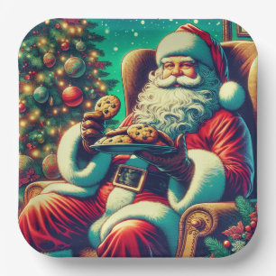Santa Chocolate Chip Cookies   Vintage Christmas Paper Plate