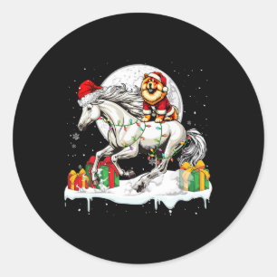 Santa Chow Chow Riding Horse Christmas Owner Kids  Classic Round Sticker
