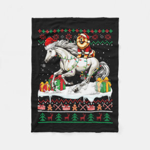 Santa Chow Chow Riding Horse Christmas Sweater Lov Fleece Blanket