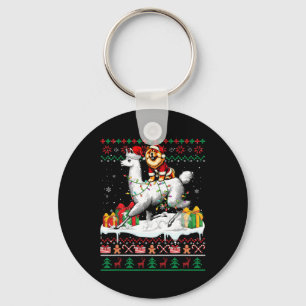 Santa Chow Chow Riding Llama Christmas Sweater Lov Key Ring