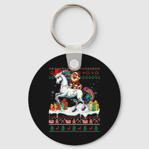 Santa Chow Chow Riding Unicorn Christmas Sweater L Key Ring