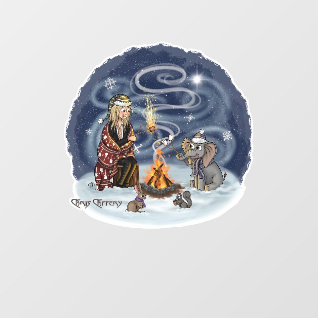 Santa Chris & Wilbur Fireside Friends Window Cling (Sheet)