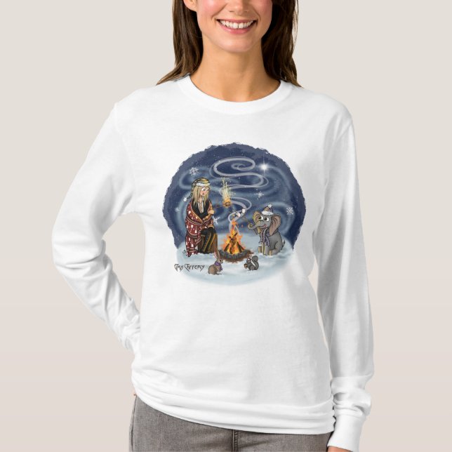 Santa Chris & Wilbur Fireside Friends Women Long  T-Shirt (Front)