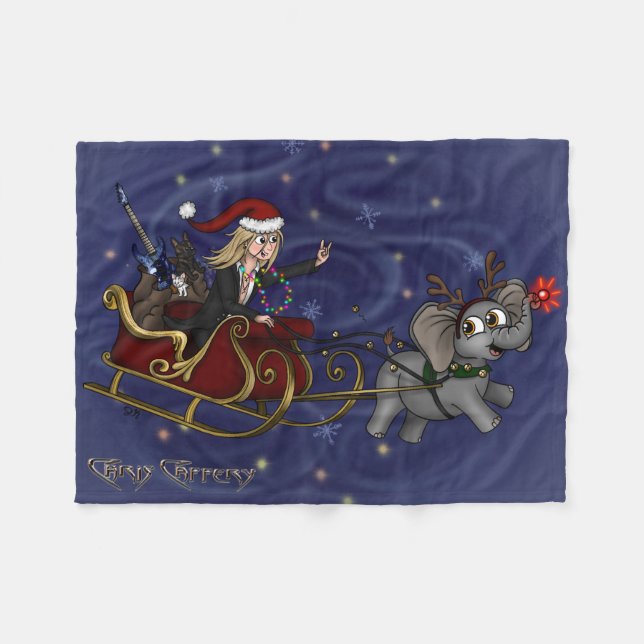 Santa Chris & Wilbur Sleigh Ride Fleece Blanket (Front (Horizontal))