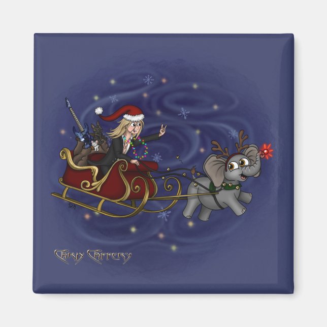 Santa Chris & Wilbur Sleigh Ride Magnet (Front)