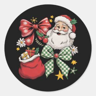 Santa Christmas Coquette Vintage Preppy Retro Xmas Classic Round Sticker