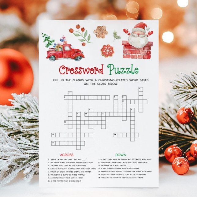 Santa Christmas Crossword Puzzle Game Holiday Card (Christmas Party Games)