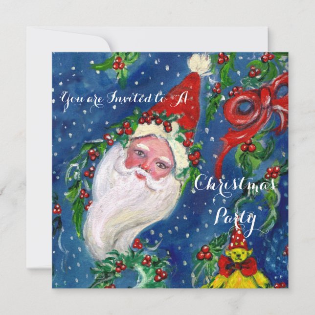 SANTA,CHRISTMAS CROWNS,HOLLYBERRIES HOLIDAY PARTY INVITATION (Front)