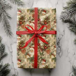 Santa Christmas Decoupage Vintage Victorian Wrapping Paper