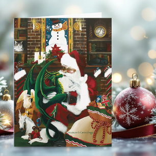 Santa Christmas Dragon Fantasy Holiday Card