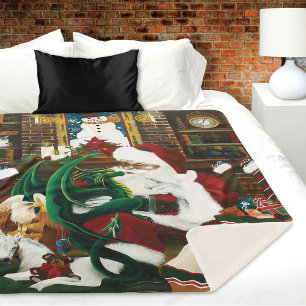 Santa Christmas Dragon Fantasy Sherpa Blanket