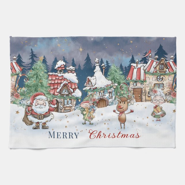 Santa Christmas Elf Rudolph  Tea Towel (Horizontal)