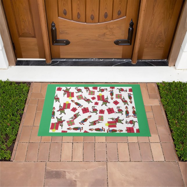 Santa Christmas Elves green doormat (Outdoor)