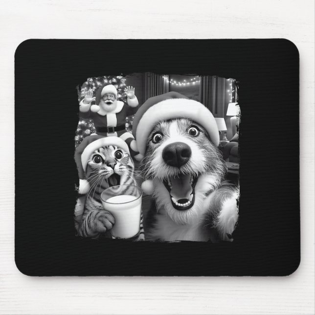 Santa Christmas Funny Cat Taking Selfie Racoon Xma Mouse Pad (Front)