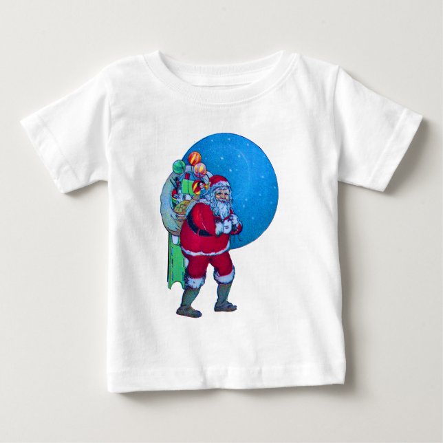 SANTA,CHRISTMAS GIFT SACK AND TOYS IN STARRY SKY   BABY T-Shirt (Front)