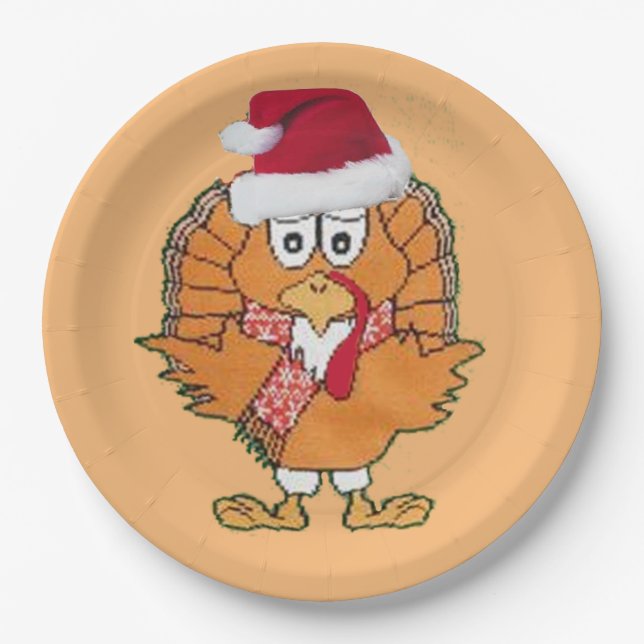santa christmas holidays thanksgiving turkey paper plate (Front)