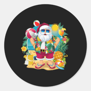 Santa Christmas In July On Beach Hawaiian Summer V Classic Round Sticker