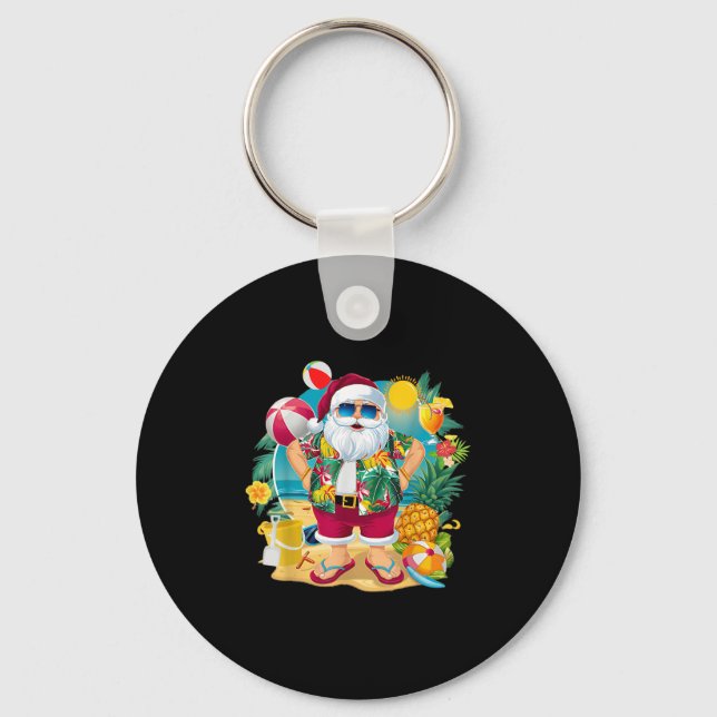 Santa Christmas In July On Beach Hawaiian Summer V Key Ring (Front)