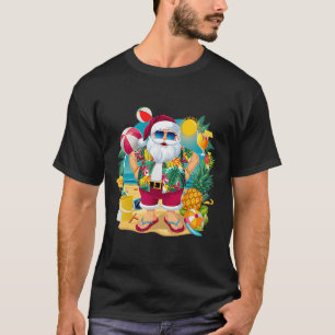 Santa Christmas In July On Beach Hawaiian Summer V T-Shirt