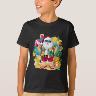 Santa Christmas In July On Beach Hawaiian Summer V T-Shirt