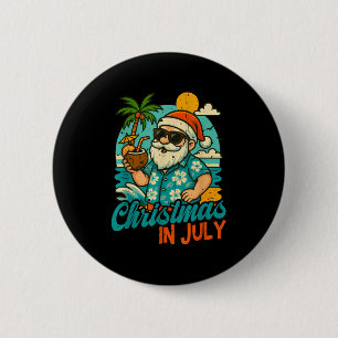 Santa Christmas In July Palm Tree Xmas Summer Beac 6 Cm Round Badge