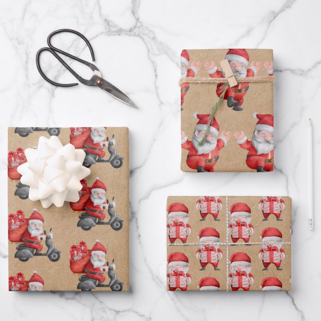 Santa Christmas Kraft Wrapping Paper Sheets (Front)