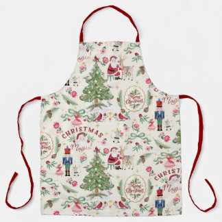 Santa Christmas Magic Watercolor Retro Nutcracker Apron